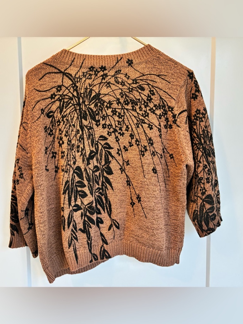 Vintage Tweed  Floral Print Button-Front Women’s Sweater - Brown 1X - Picture 2 of 6